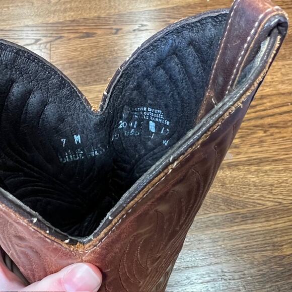 VTG Code West Brown Leather Cowgirl Boots Womens 7M Pointed Toe Western Boho - Picture 9 of 11